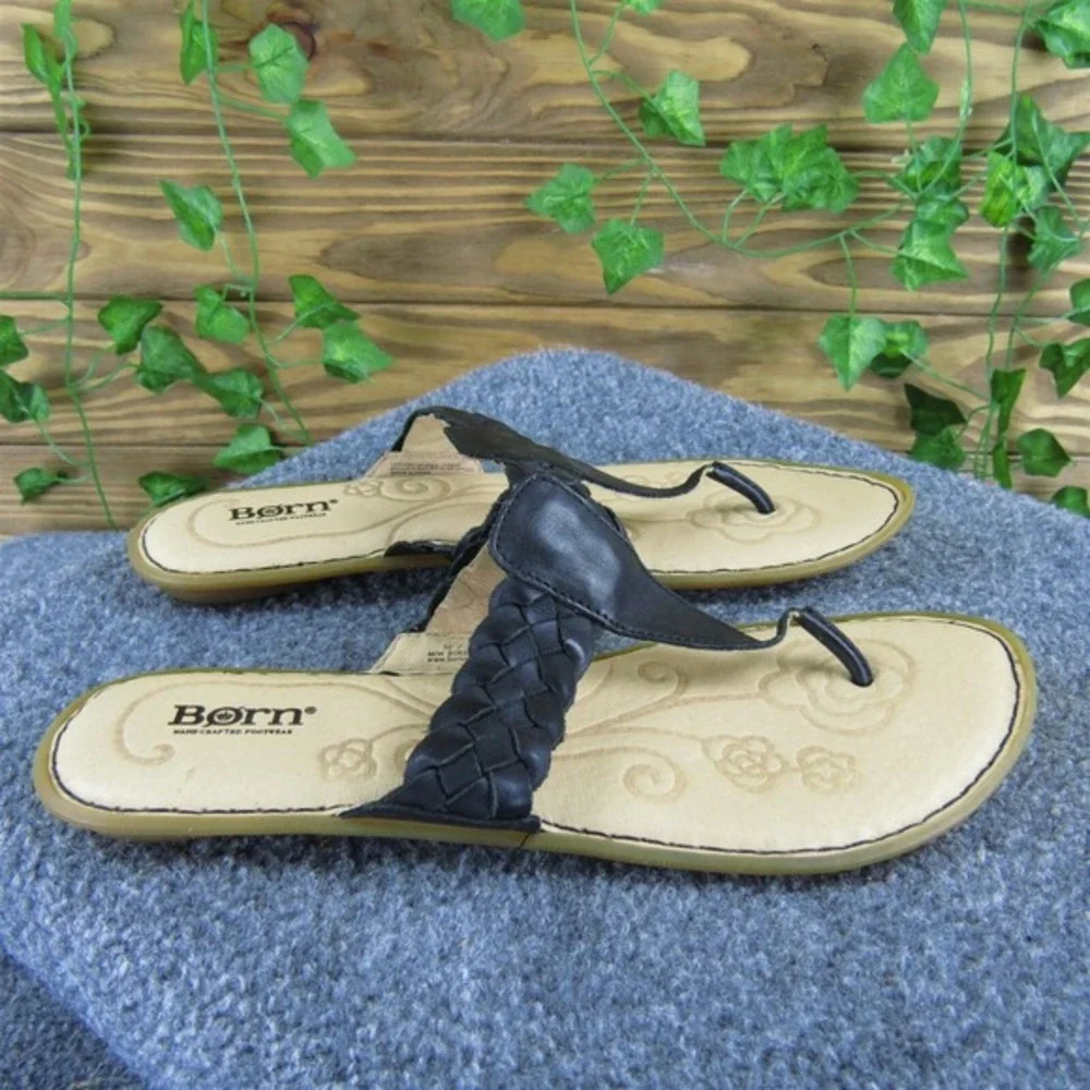 Born Women's Braided‎ Flip Flop Black Leather Sz 10 Medium Gently Used 2025